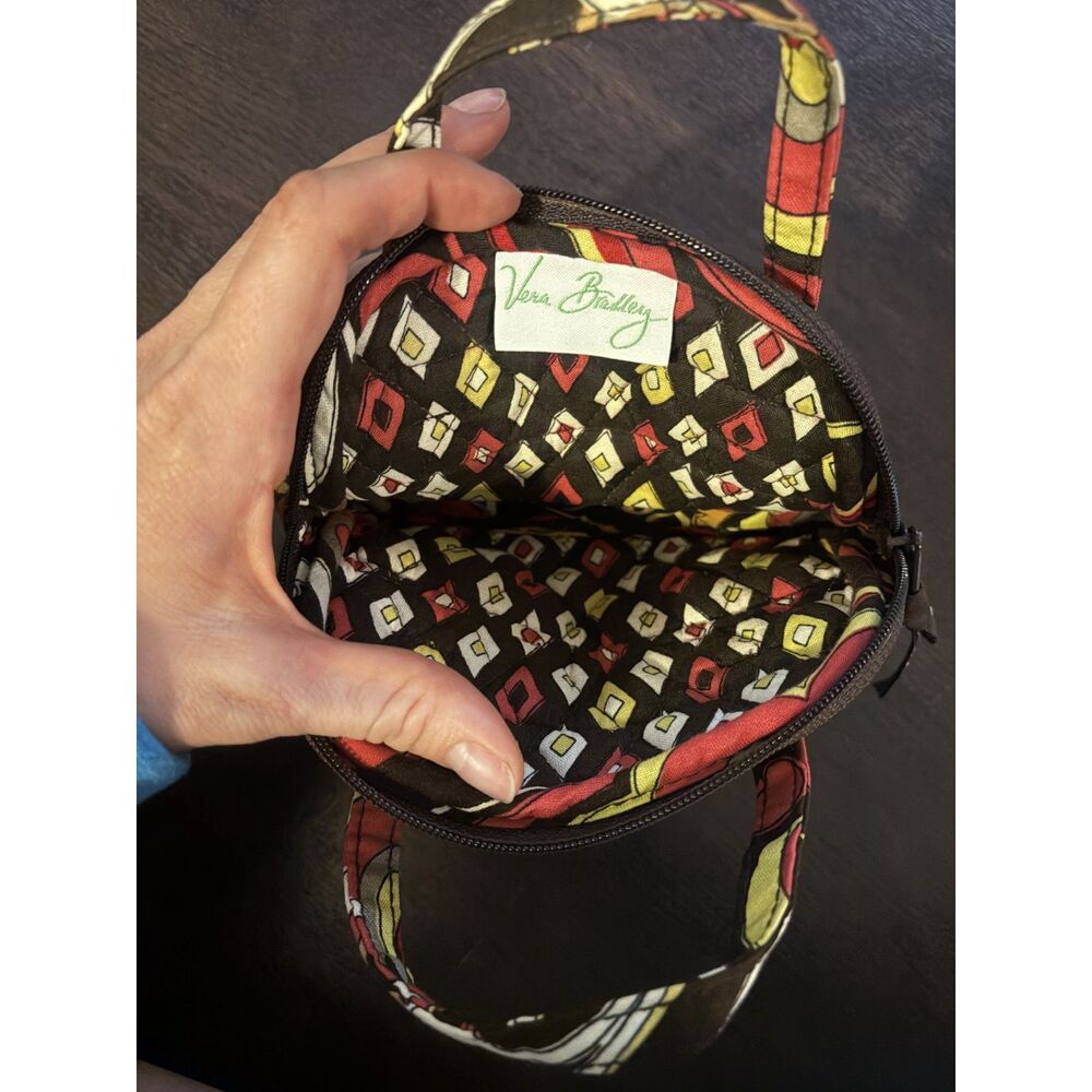 Vera Bradley Retired Puccini Mini Coin Purse / Micro Bag Floral Brown Red Yellow - Picture 3 of 13